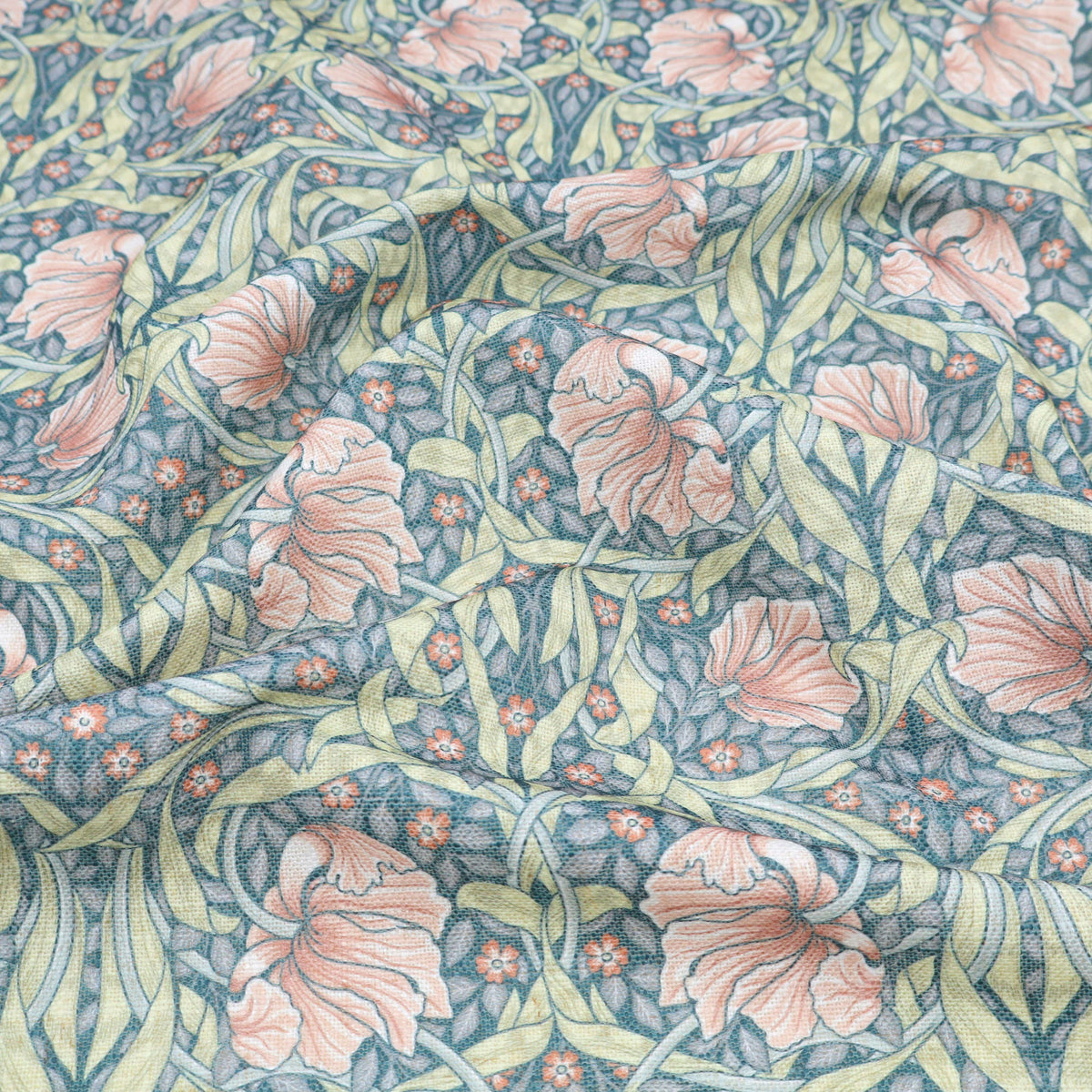 William Morris Linen-Blend Fabric | Upholstery & Curtain - Pimpernel Rust