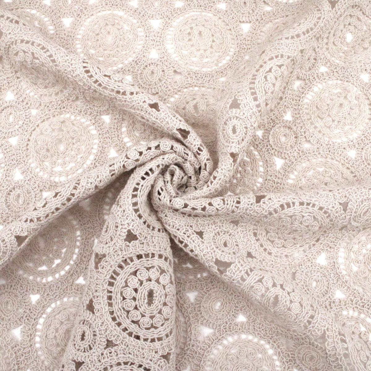 Tara Crochet Effect Cotton Fabric - Round Circles