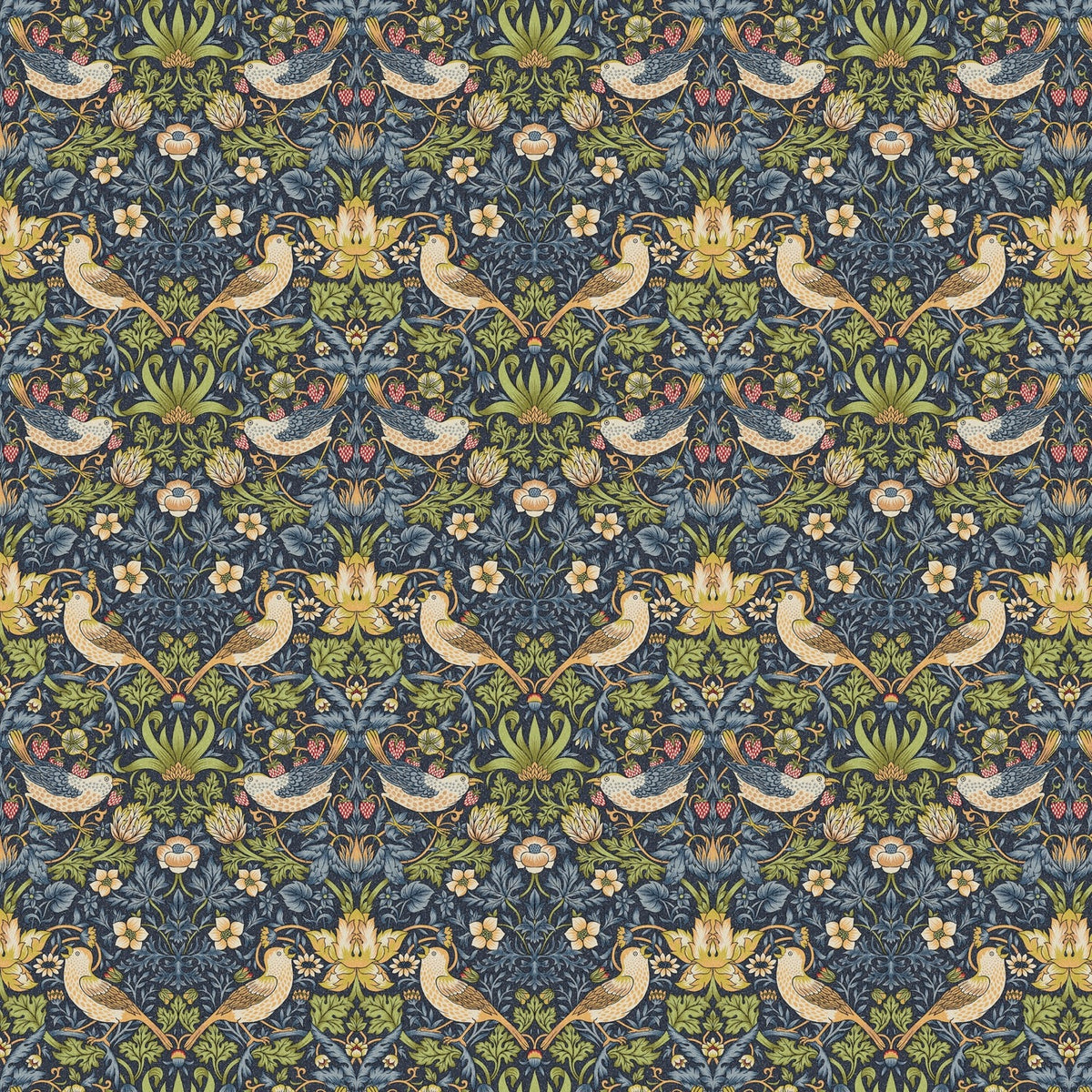 William Morris Cotton Panama Fabric | Upholstery, Curtains - Strawberry Thief Navy