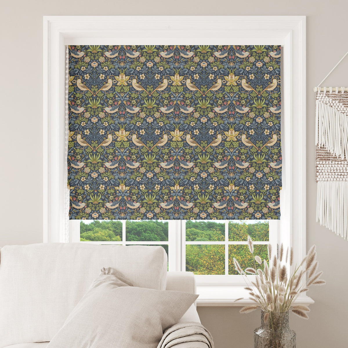 William Morris Cotton Panama Fabric | Upholstery, Curtains - Strawberry Thief Navy