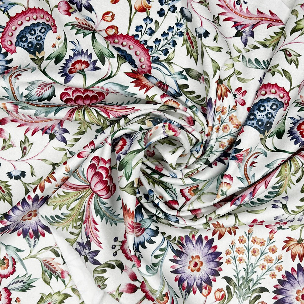 Marlowe Ivory Italian Style Printed Velvet Fabric | Heavy-Duty Soft Plush Upholstery & Curtain Material - Ivory Botanical