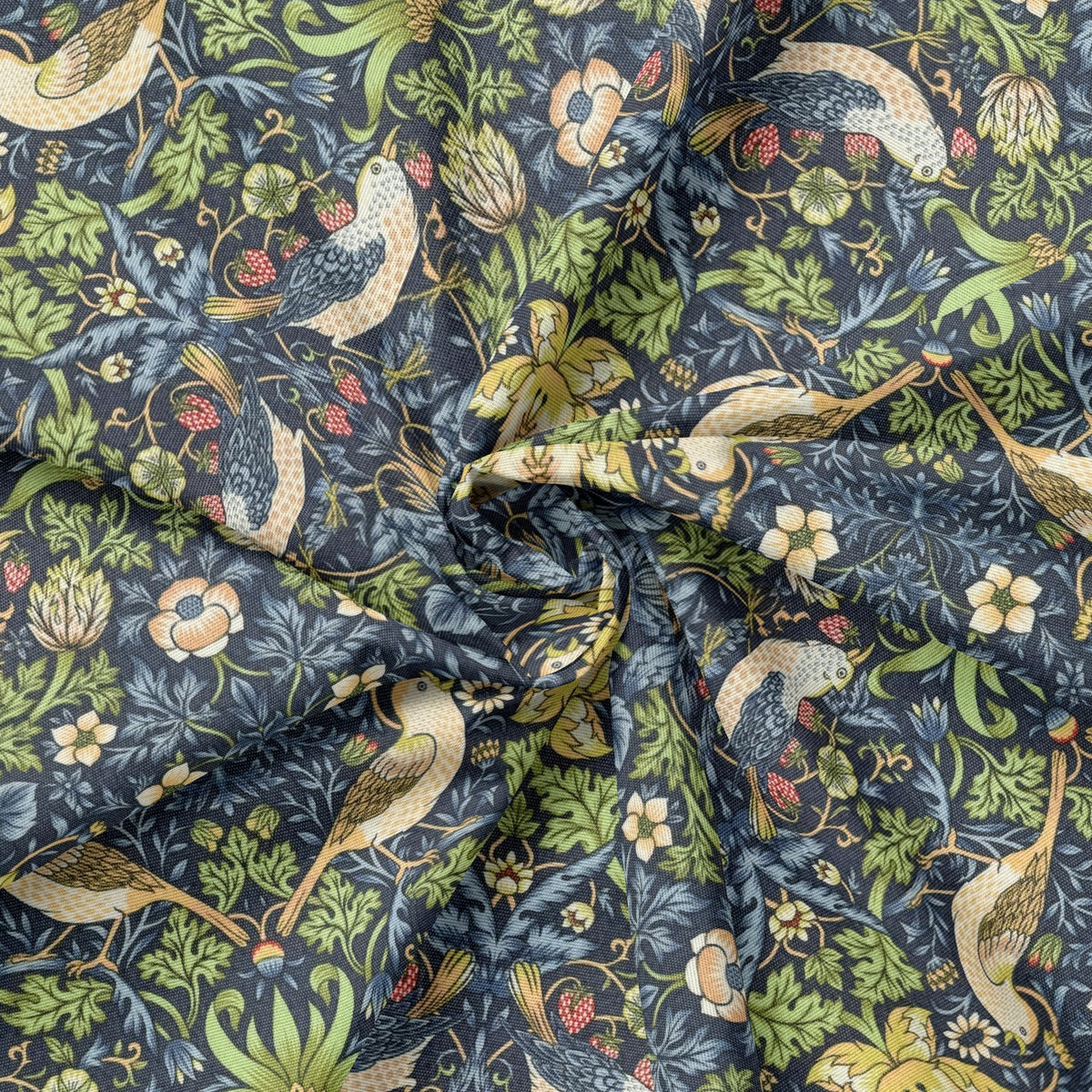 William Morris Outdoor Fabric | Waterproof & UV Garden Upholstery - Strawberry Thief Navy