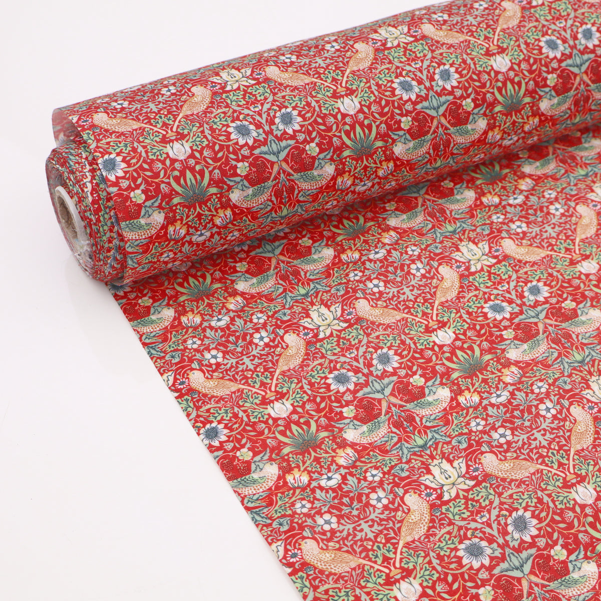 William Morris Cotton Blend for Sewing & Craft Fabric - Strawberry Thief Red