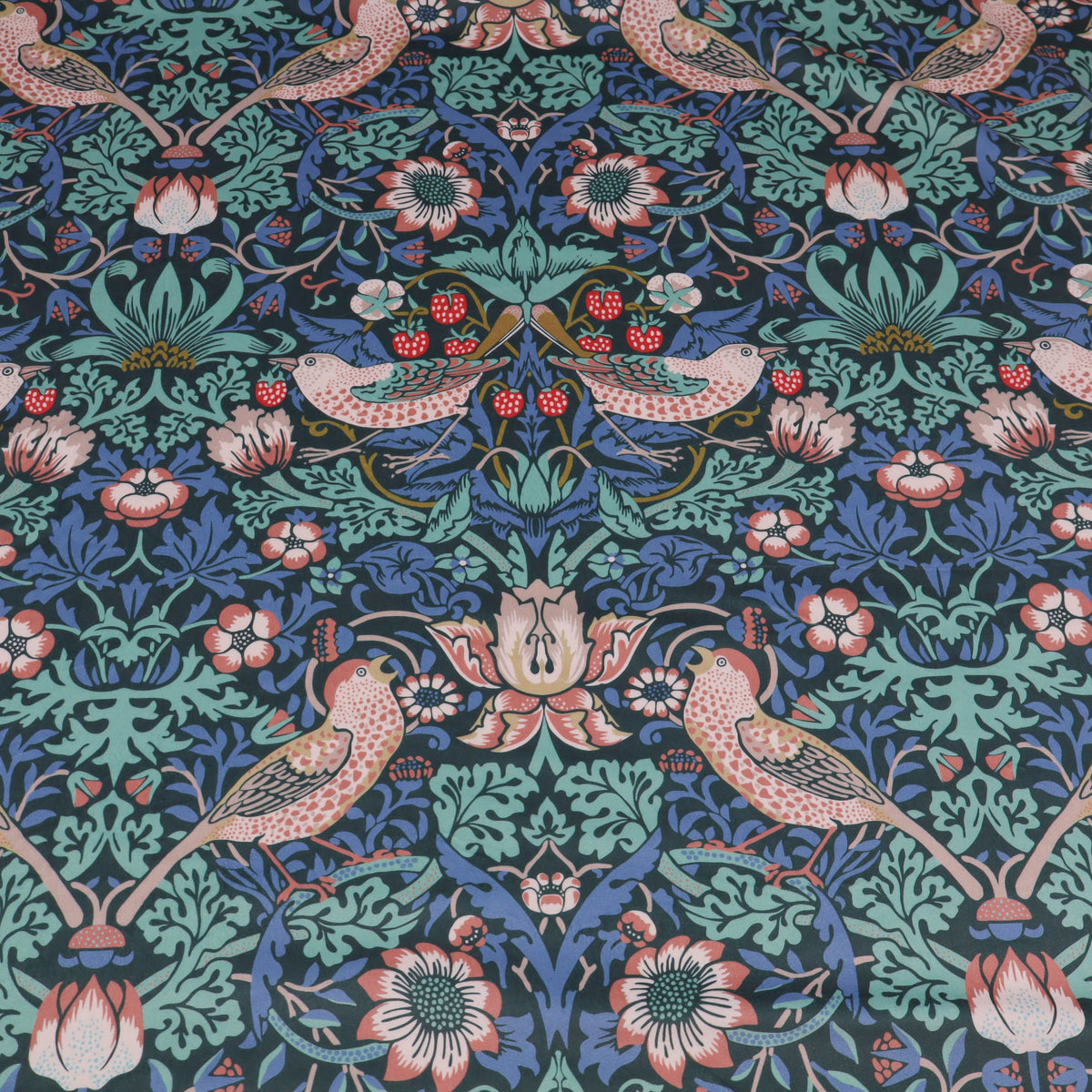 William Morris Plush Velvet Upholstery Curtain Fabric - Strawberry Thief Twilight