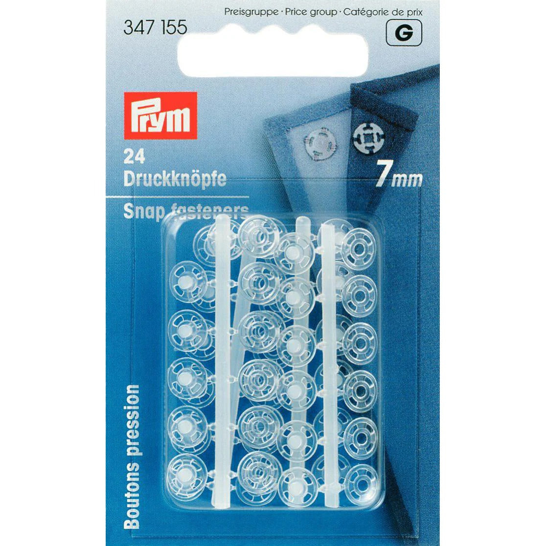 Prym Sew-On Snap Fasteners: 7mm Transparent Plastic - 347155