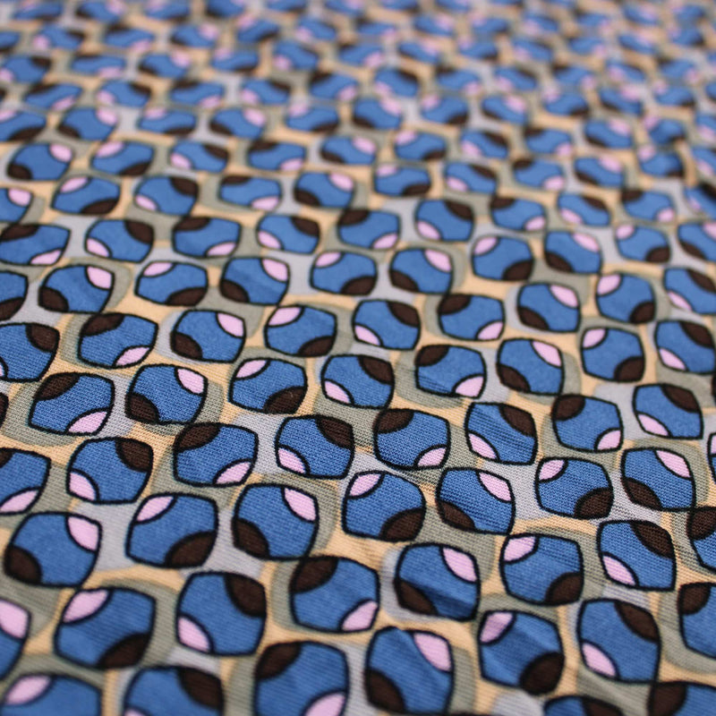 Abstract Ovals Viscose Twill - Blue