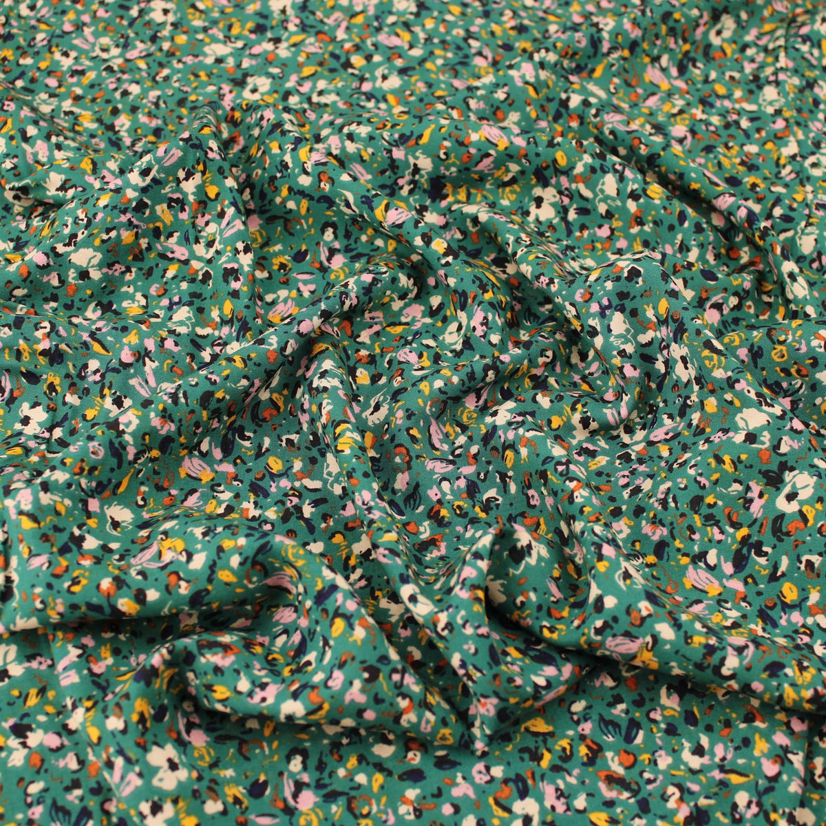 Abstract Speckled Spots Viscose Challis Rayon Print Pattern Dressmaking Dots Fabric Soft Material Emerald