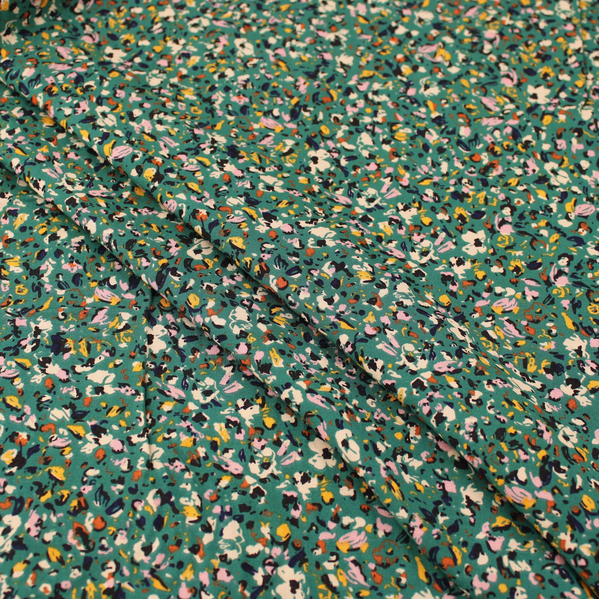 Abstract Speckled Spots Viscose Challis Rayon Print Pattern Dressmaking Dots Fabric Soft Material Emerald
