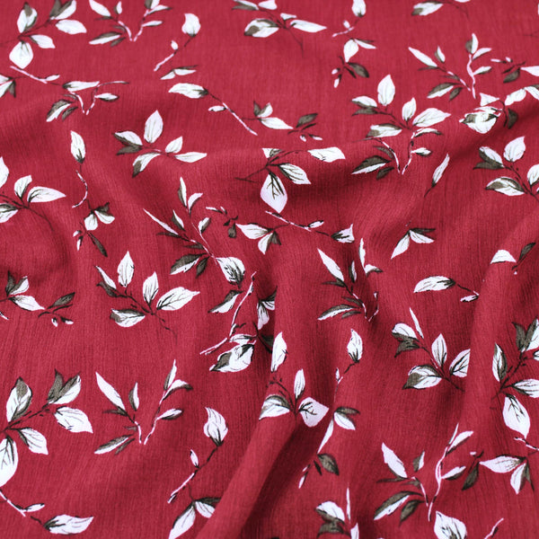 Celeste Florals on Viscose Crepe Pattern Dressmaking Fabric Rayon Soft Silky Material Lawn Women Ladies Flowers Pretty Textured Crinkle Burgundy