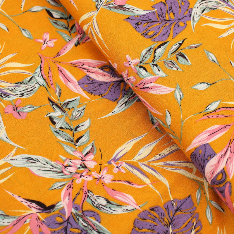 Celeste Florals on Viscose Crepe Pattern Dressmaking Fabric Rayon Soft Silky Material Lawn Women Ladies Flowers Pretty Textured Crinkle Mustard