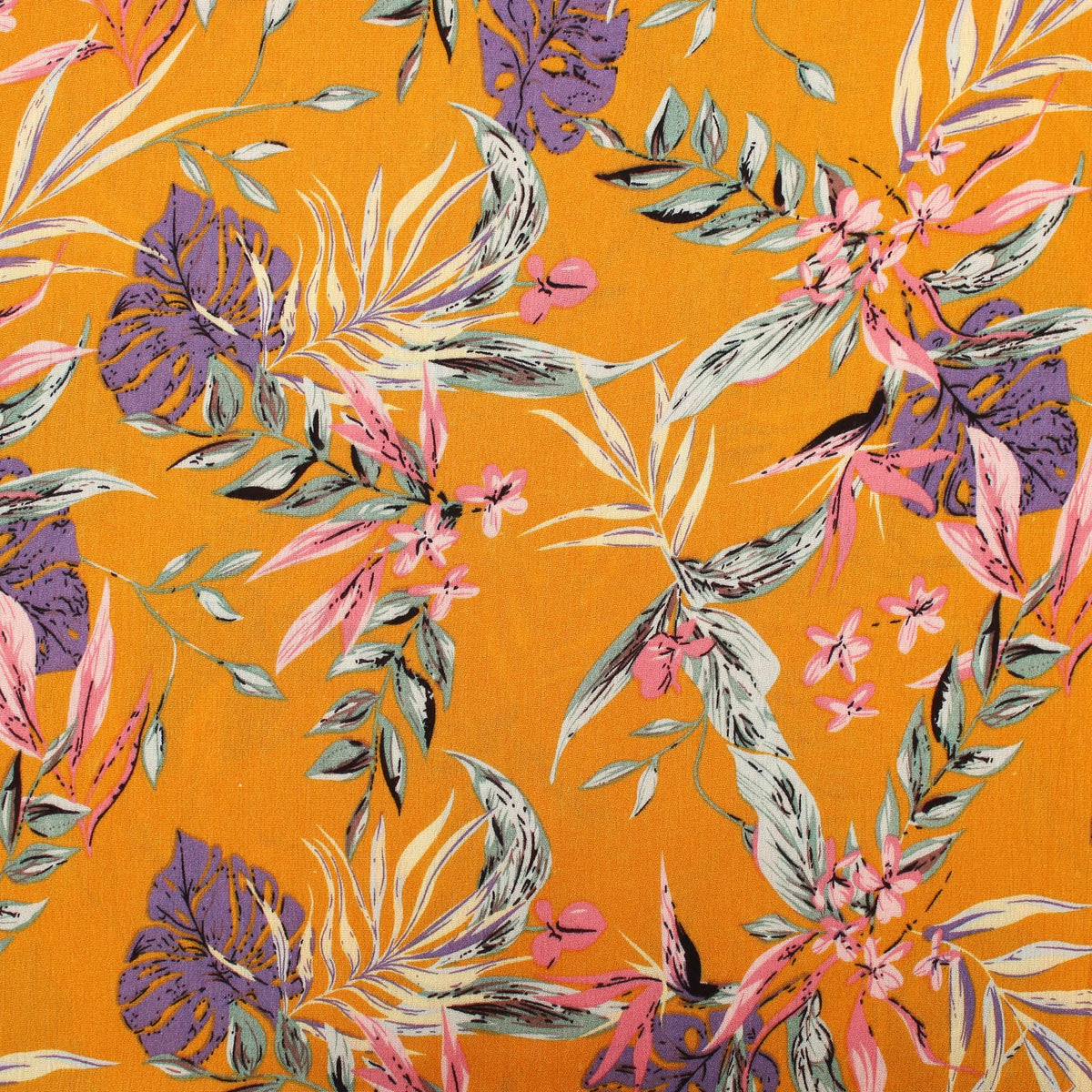 Celeste Florals on Viscose Crepe Pattern Dressmaking Fabric Rayon Soft Silky Material Lawn Women Ladies Flowers Pretty Textured Crinkle Mustard