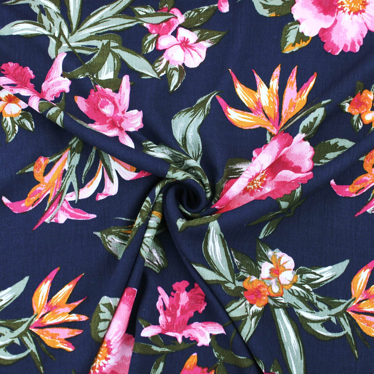 Celeste Florals on Viscose Crepe Pattern Dressmaking Fabric Rayon Soft Silky Material Lawn Women Ladies Flowers Pretty Textured Crinkle Navy