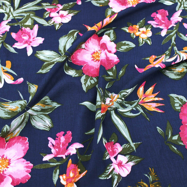 Celeste Florals on Viscose Crepe Pattern Dressmaking Fabric Rayon Soft Silky Material Lawn Women Ladies Flowers Pretty Textured Crinkle Navy