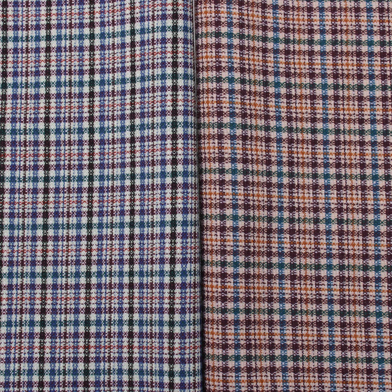 soft check wool polyester dressmaking fabric Blue