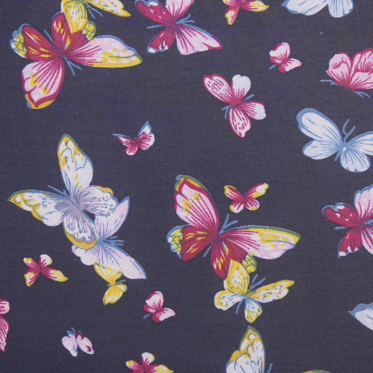lightweight chiffon butterfles print dressmaking fabric Navy