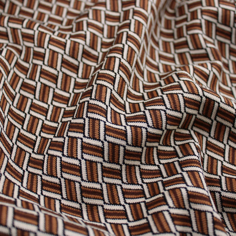 camel jersey jacquard criss cross pattern dressmaking fabric Camel