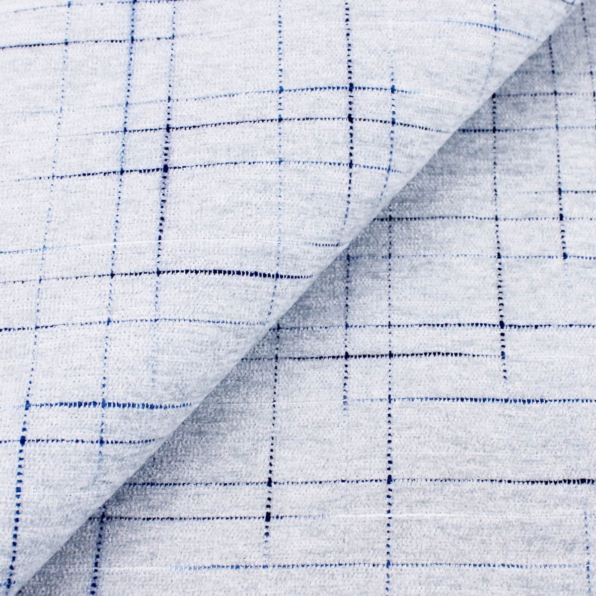 Smooth upholstery furnishing chenille fabric in criss cross pattern Silver Blue