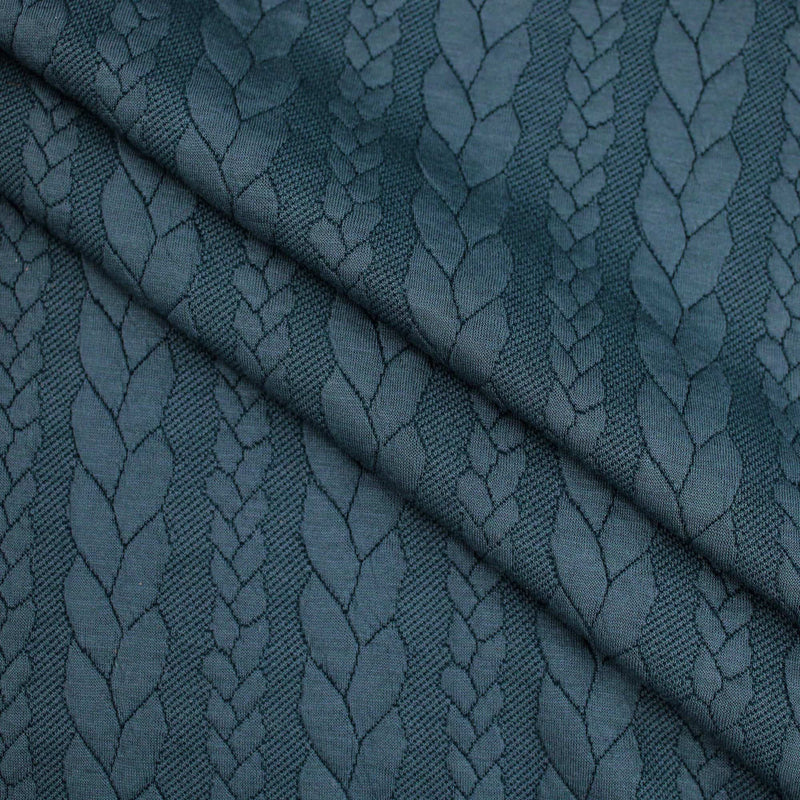 Braid Cable Knit Jersey cardigan sweater Jacquard jumper fabric material  Petrol