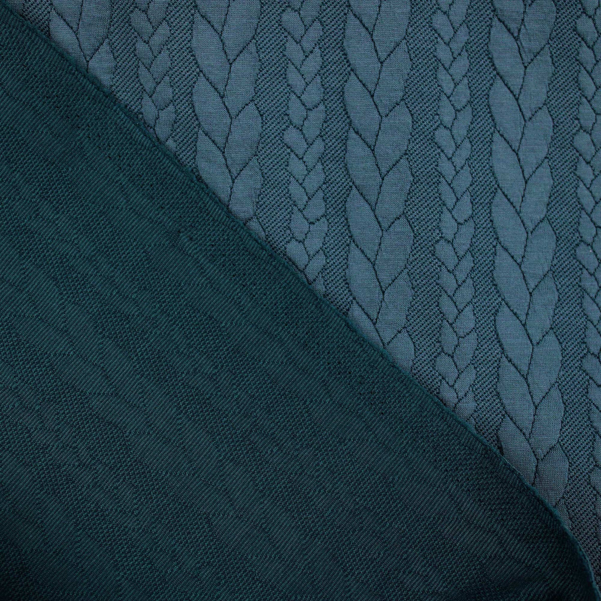 Braid Cable Knit Jersey cardigan sweater Jacquard jumper fabric material Petrol