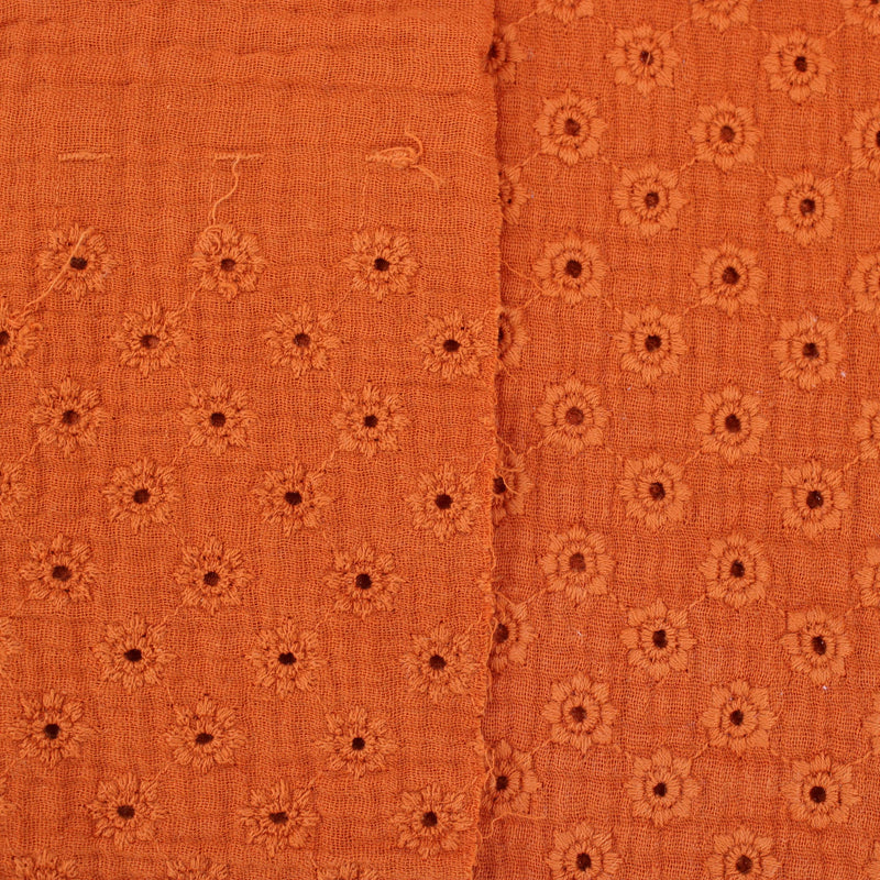 daisy emboidered organic cotton dressmaking fabric Large Brick