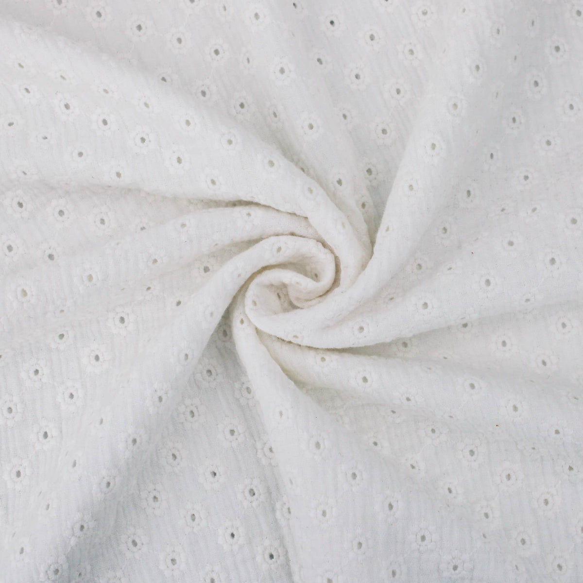 daisy emboidered organic cotton dressmaking fabric Large Cream