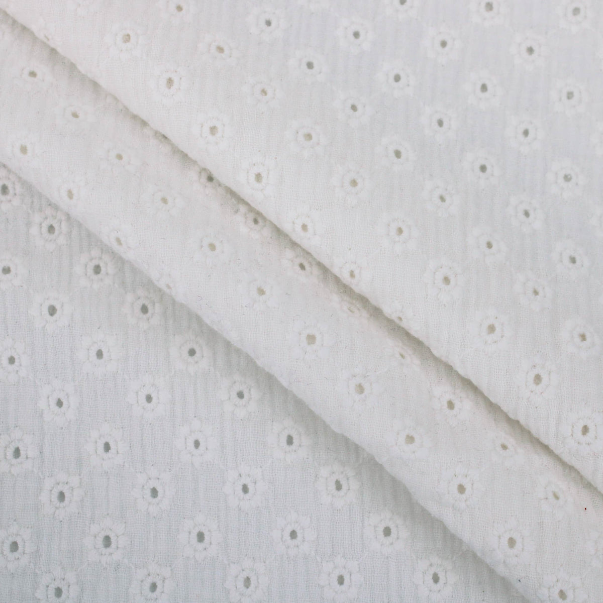 daisy emboidered organic cotton dressmaking fabric Large Cream