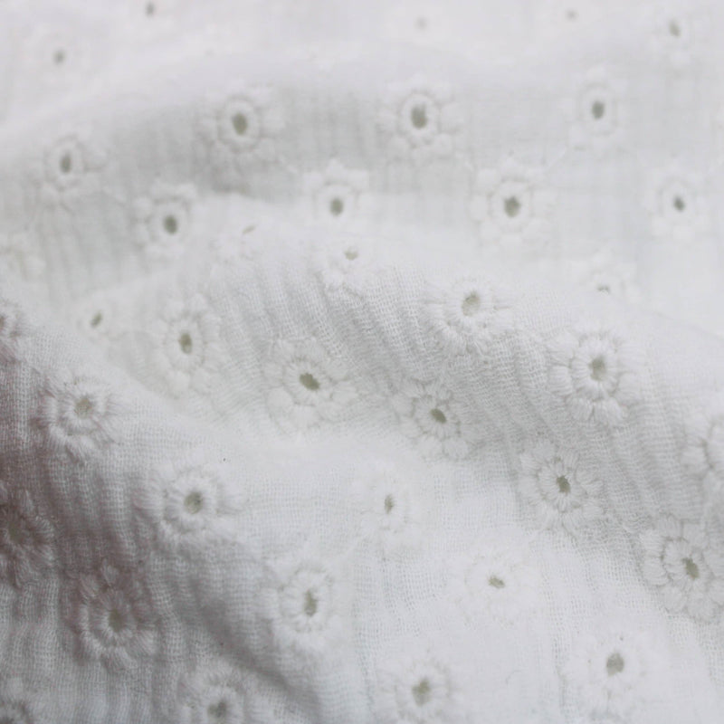 daisy emboidered organic cotton dressmaking fabric Large Cream