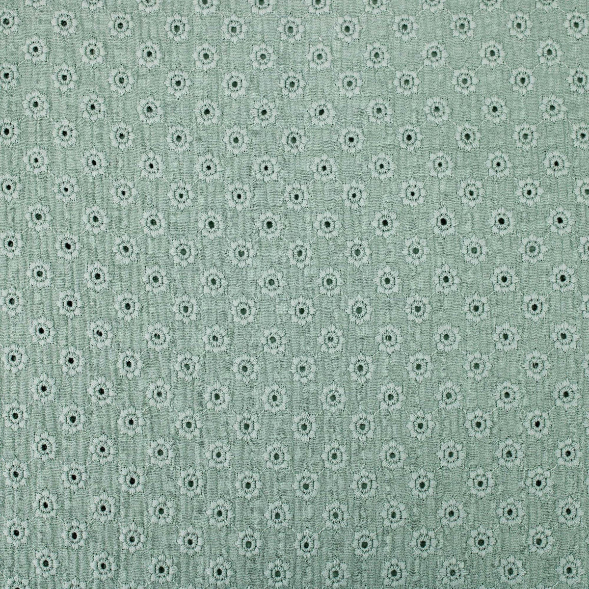 daisy emboidered organic cotton dressmaking fabric Large Sage