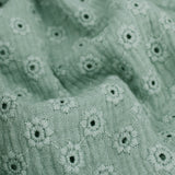 daisy emboidered organic cotton dressmaking fabric Large Sage