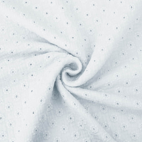 daisy emboidered organic cotton dressmaking fabric Large White