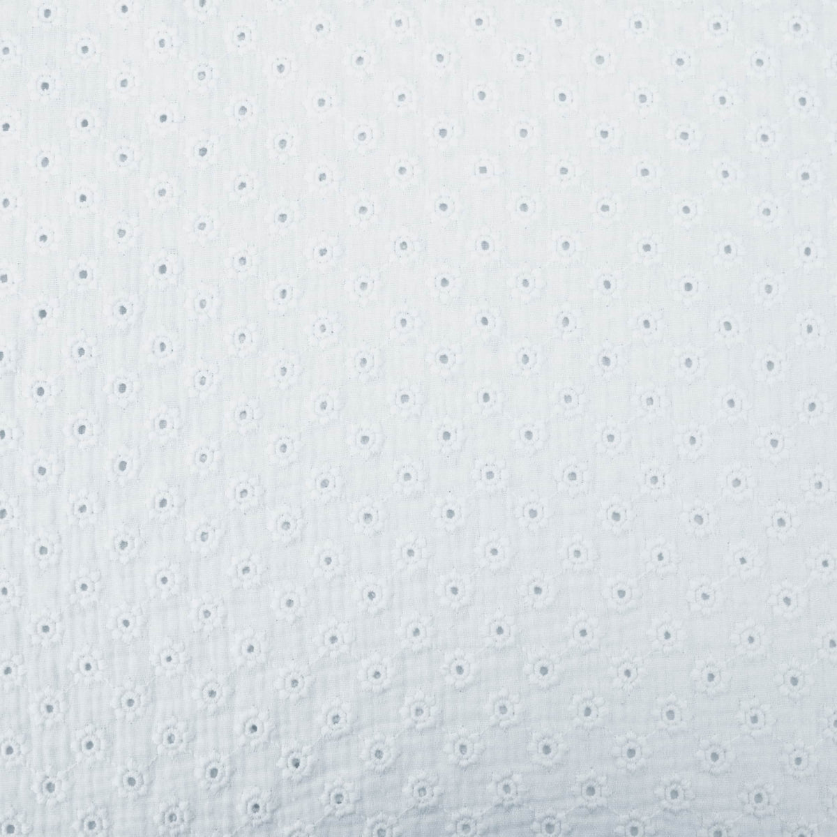 daisy emboidered organic cotton dressmaking fabric Large White