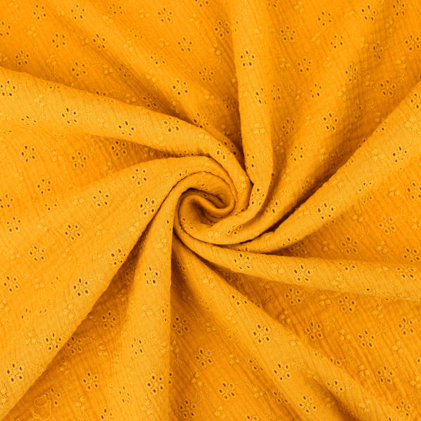 daisy emboidered organic cotton dressmaking fabric Small Honey