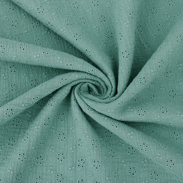 daisy emboidered organic cotton dressmaking fabric Small Mint