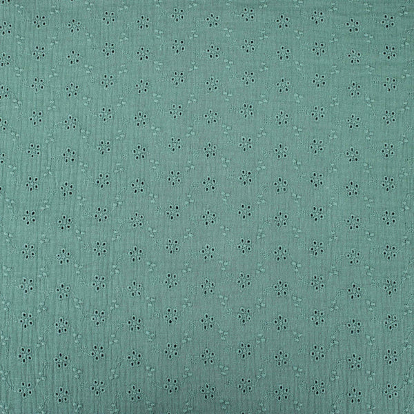 daisy emboidered organic cotton dressmaking fabric Small Mint