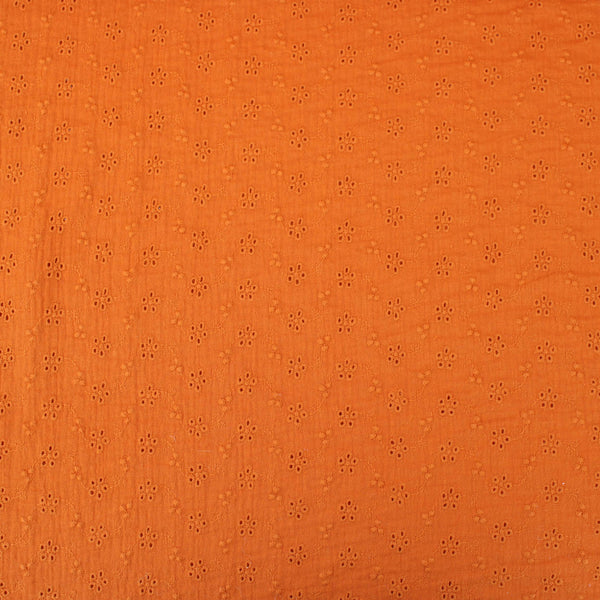 daisy emboidered organic cotton dressmaking fabric Small Rust