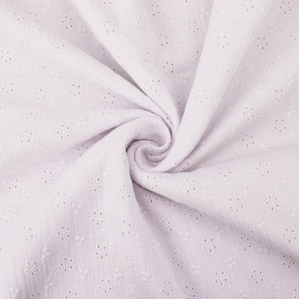 daisy emboidered organic cotton dressmaking fabric Small White