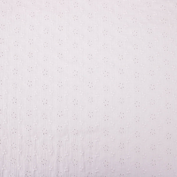 daisy emboidered organic cotton dressmaking fabric Small White