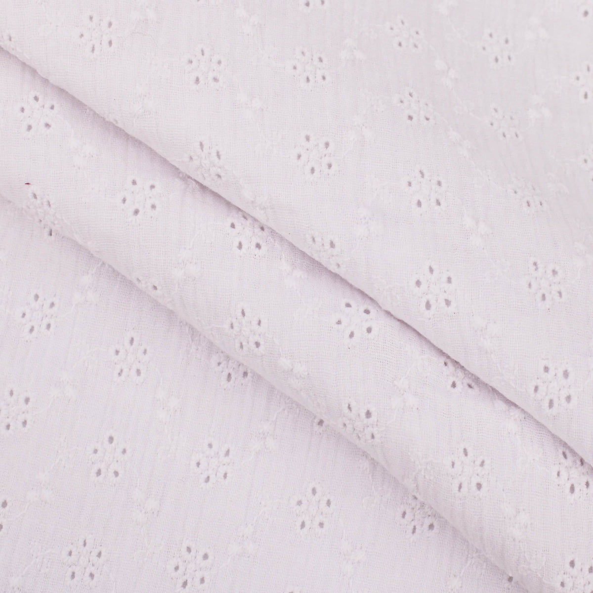 daisy emboidered organic cotton dressmaking fabric Small White