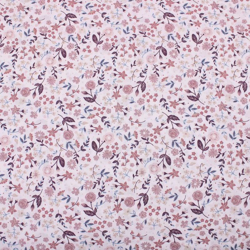 Ditsy Flowers Organic Cotton Poplin Floral Pattern Dressmaking Fabric Quilting Women Kids Lightweight Material Soft Sustainable Mauve
