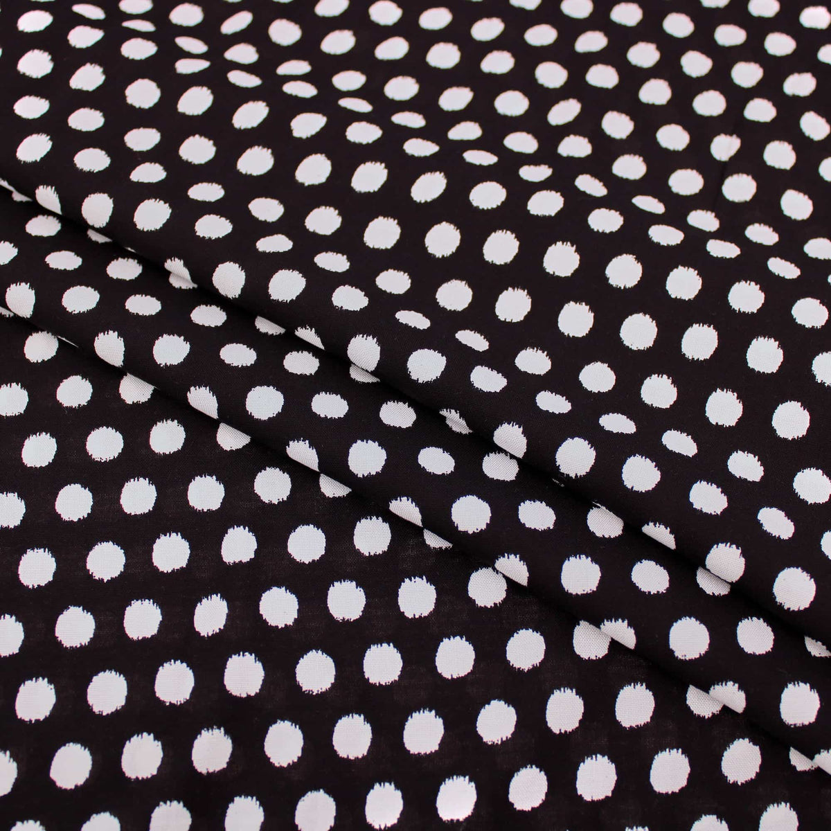 Eden Viscose Challis White Dots on Black Pattern Dressmaking Fabric Rayon Soft Silky Material Women Lawn Spots Polka Chally Black