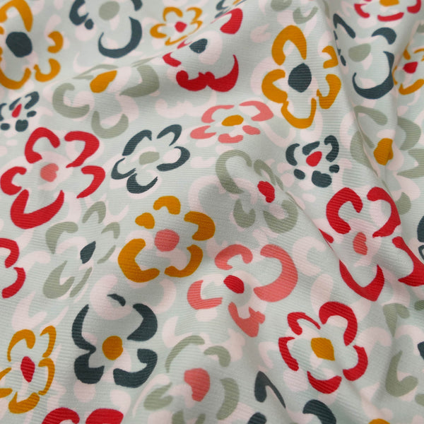 soft babycord floral print corduroy fabric Mint