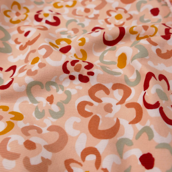 soft babycord floral print corduroy fabric Peach