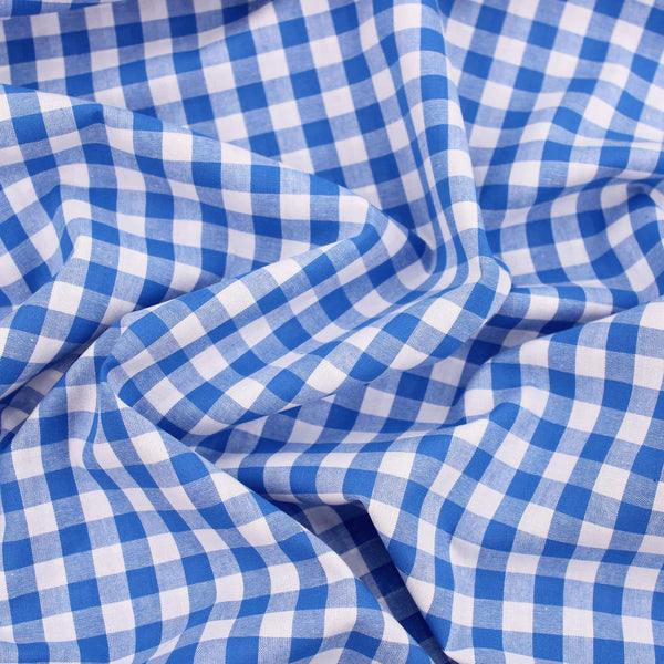 soft lightweight checked gingham pattern cotton fabric Blue