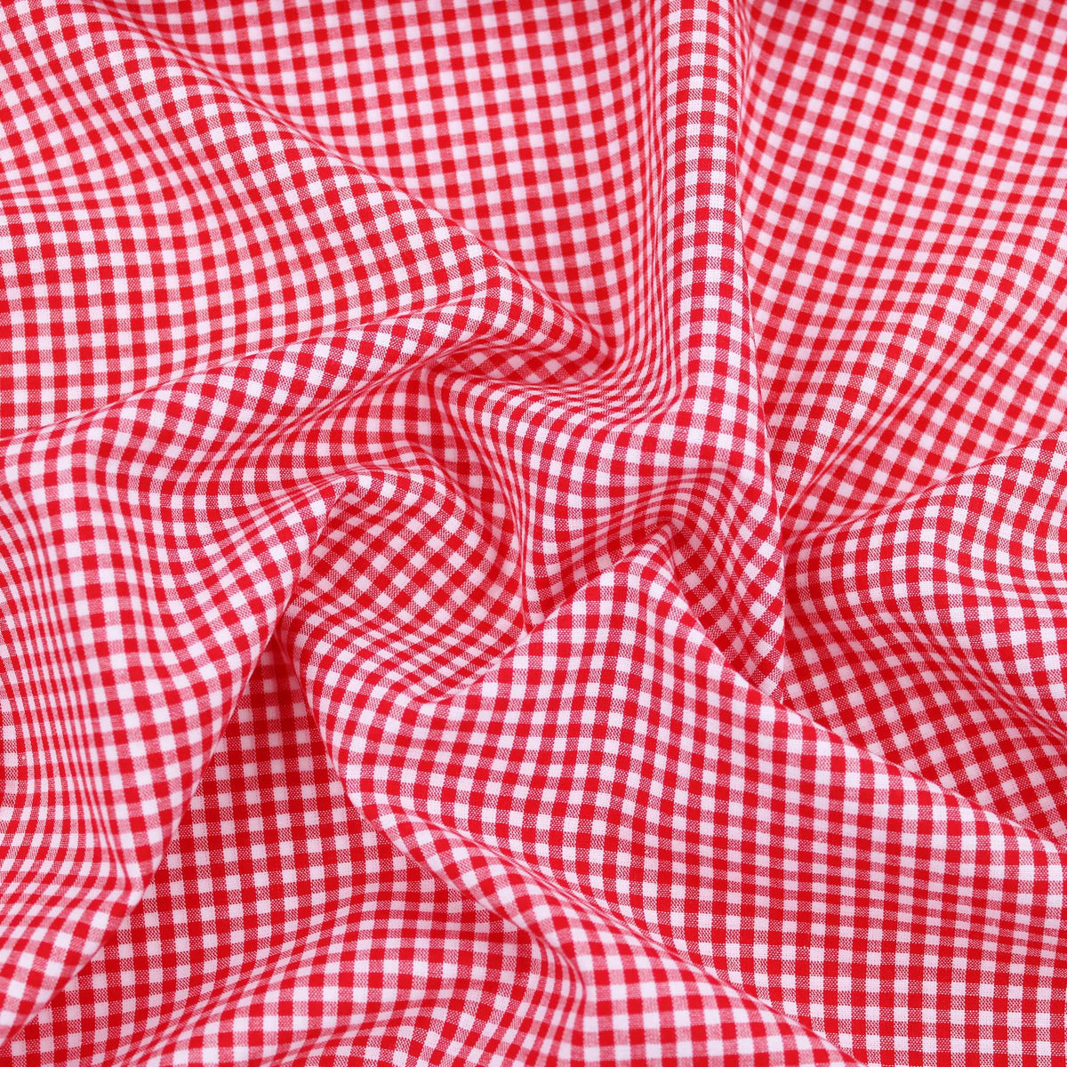 soft lightweight checked gingham pattern cotton fabric Red