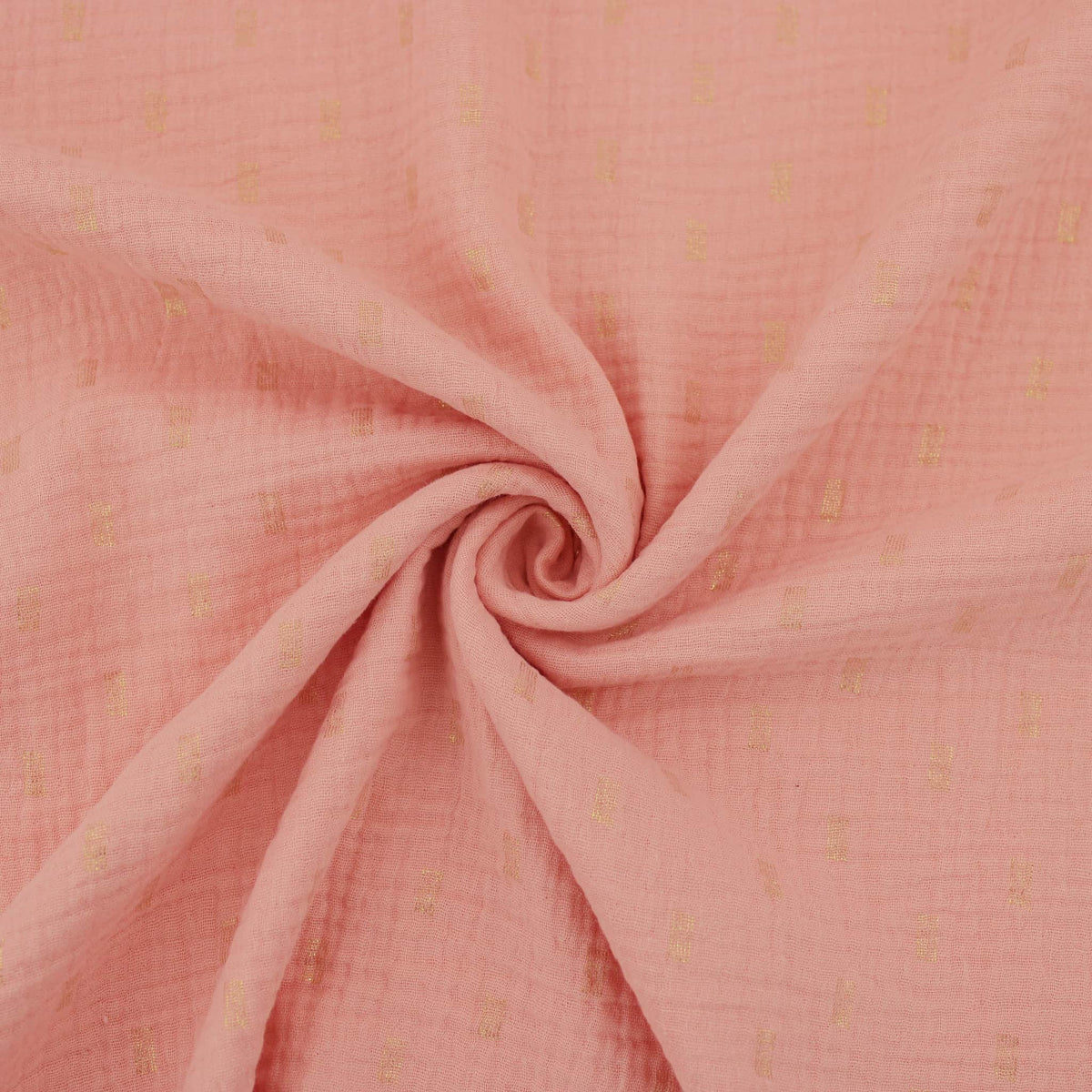Gold Foil Rectangles on Double Gauze Print Dressmaking Fabric Material Kids OEKO TEX Women Woven Quilting Pure Print Soft Muslin Childrenswear Summer lightweight Chesscloth Peach