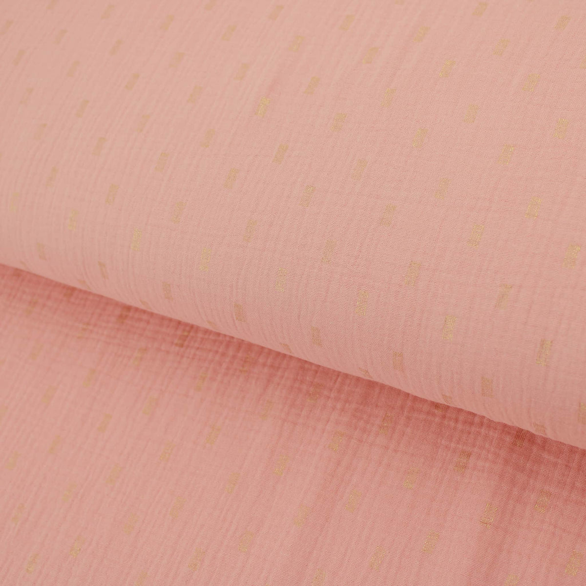 Gold Foil Rectangles on Double Gauze Print Dressmaking Fabric Material Kids OEKO TEX Women Woven Quilting Pure Print Soft Muslin Childrenswear Summer lightweight Chesscloth Peach