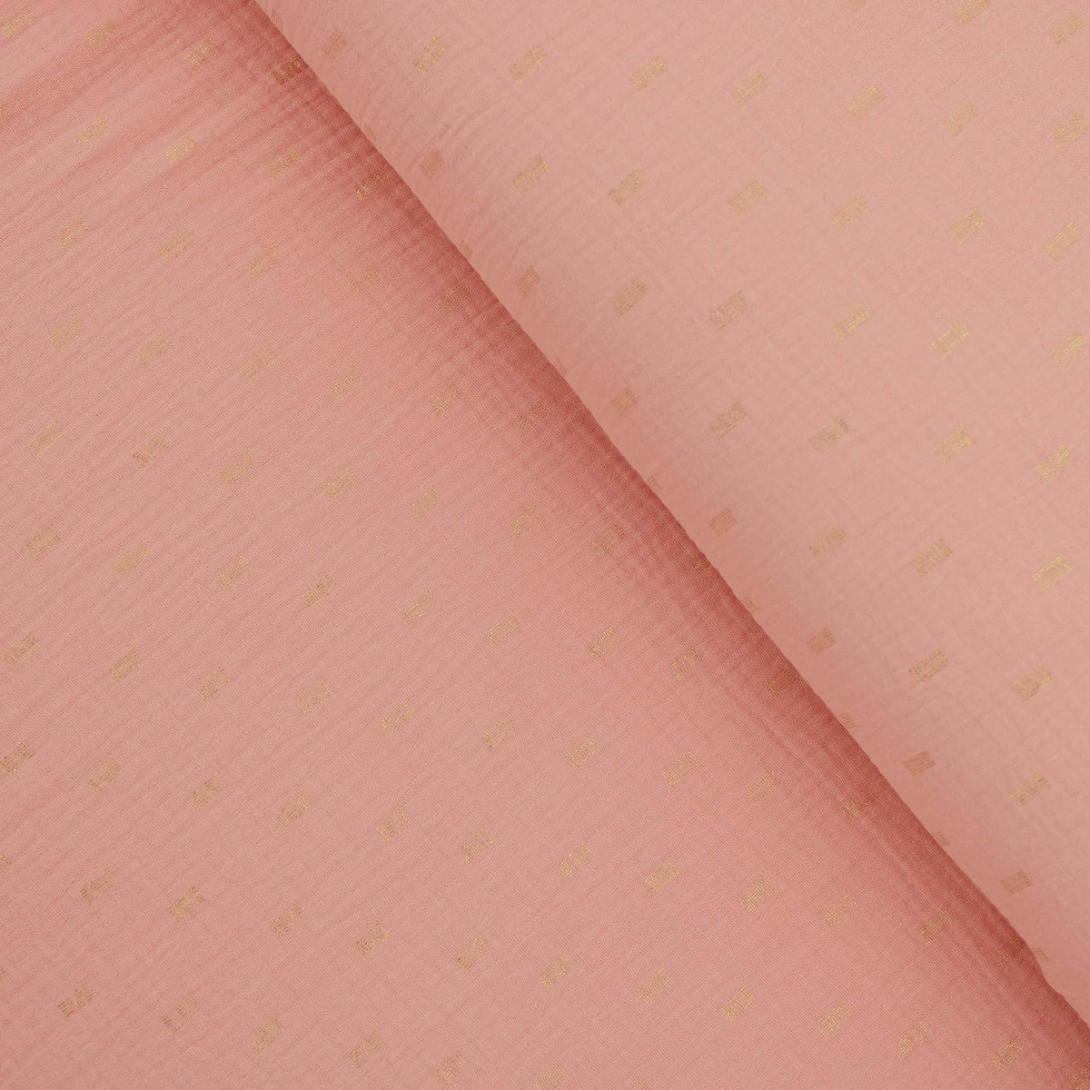 Gold Foil Rectangles on Double Gauze Print Dressmaking Fabric Material Kids OEKO TEX Women Woven Quilting Pure Print Soft Muslin Childrenswear Summer lightweight Chesscloth Peach