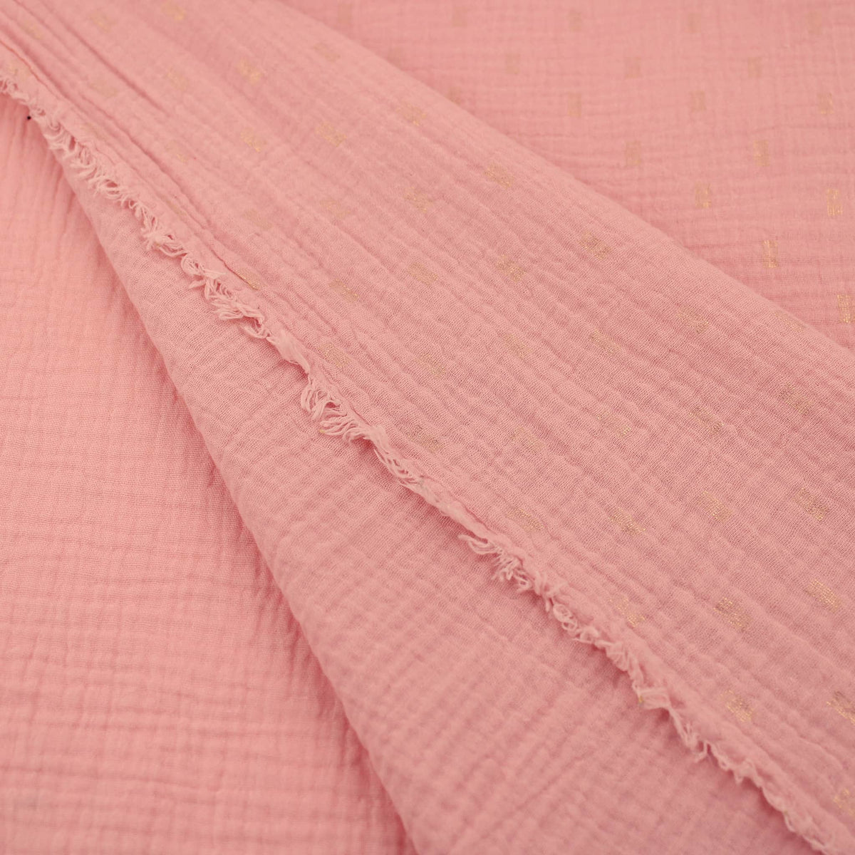 Gold Foil Rectangles on Double Gauze Print Dressmaking Fabric Material Kids OEKO TEX Women Woven Quilting Pure Print Soft Muslin Childrenswear Summer lightweight Chesscloth Peach