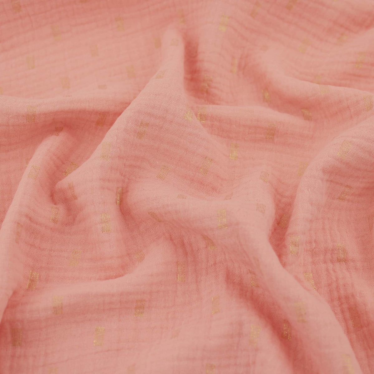 Gold Foil Rectangles on Double Gauze Print Dressmaking Fabric Material Kids OEKO TEX Women Woven Quilting Pure Print Soft Muslin Childrenswear Summer lightweight Chesscloth Peach