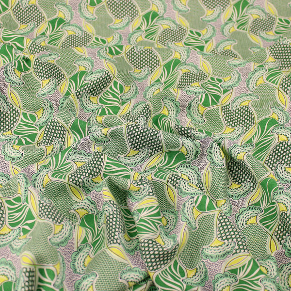 Green Ginkgo Floral Leaf Tencel Lawn Pattern Floral African Dressmaking Soft Sustainable Fabric Material Drape Green